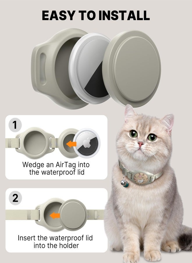 typecase Cat Collar with Airtag Holder, Breakaway Airtag Cat Collar for Apple Air Tag with Luminous & Reflective Pattern, Waterproof GPS Cat Tracker Collars for Boy Girl Cats Kittens with Bell, Khaki (8-12") - Image 4